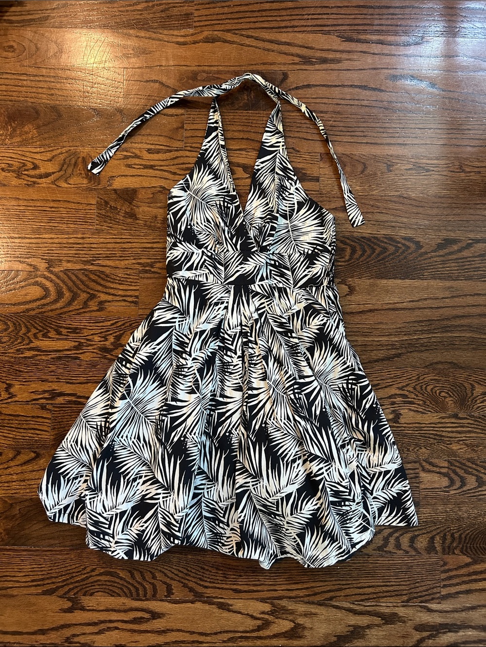 H&M Black & White Palm Print Halter Dress
